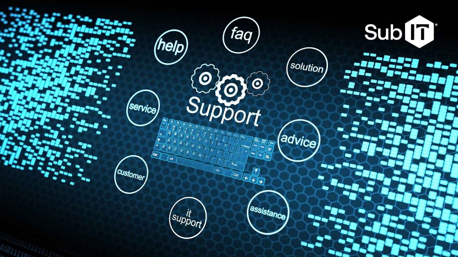 Digital support with keyboard and service terms.