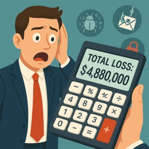 Businessman shocked by huge financial loss on calculator