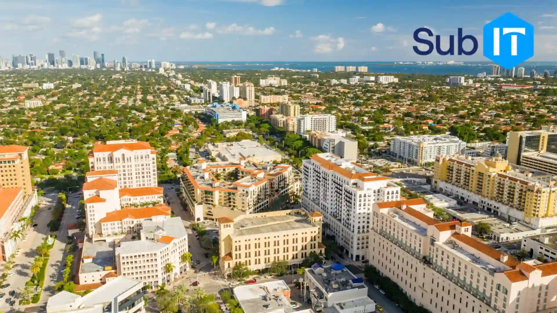 An aerial view of Coral gables where a growing business landscape needs cloud services for their IT.