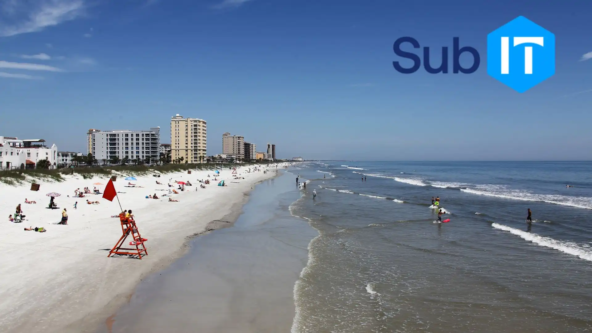 A Florida beach next to a metropolitan area, where many businesses need Cloud services.